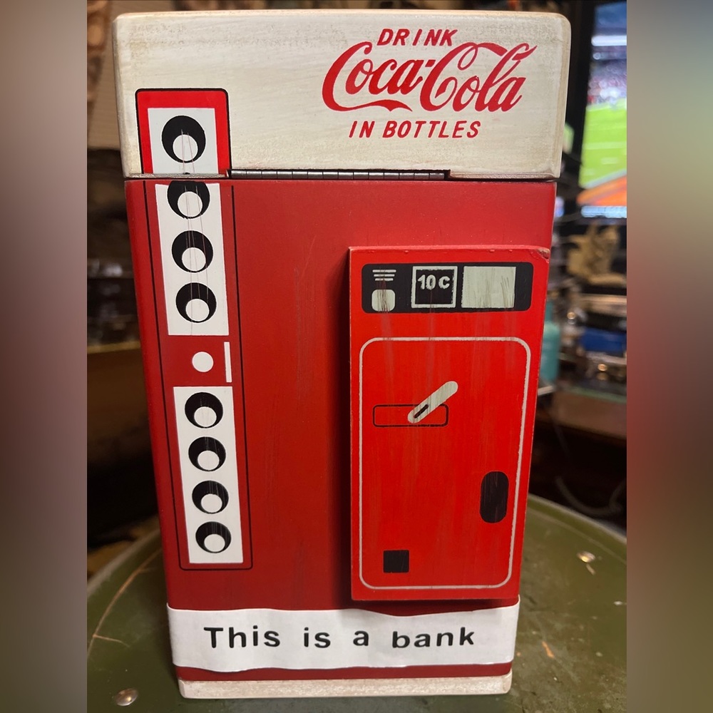 Coca-Cola 10" Wooden Drink Coca-Cola Vending Machine Coin Bank 2003 Collectible